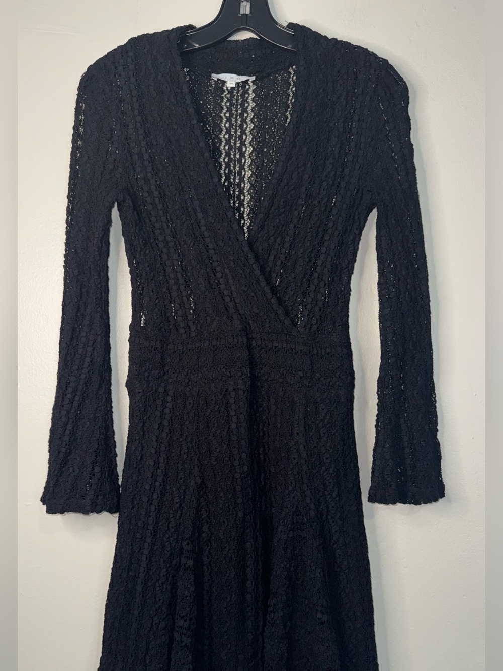 IRO Black Lace V-Neck Long Sleeve Fit-and-Flare Dress - Picture 13 of 16